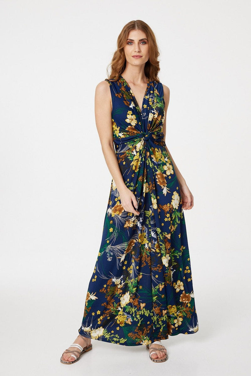 Navy | Floral Twist Knot Maxi Dress