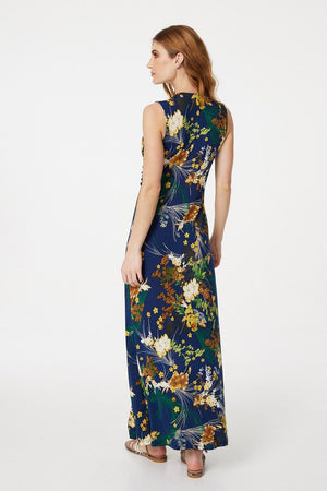 Navy | Floral Twist Knot Maxi Dress