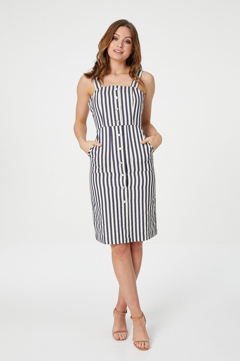 Navy | Striped Pinafore Dress
