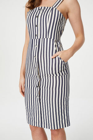 Navy | Striped Pinafore Dress