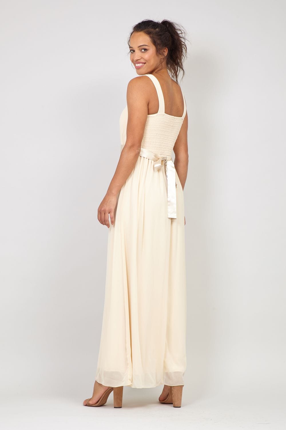 Beige | A-Line Sweetheart Maxi Dress