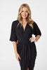 Black | Wrap Front Draped Midi Dress