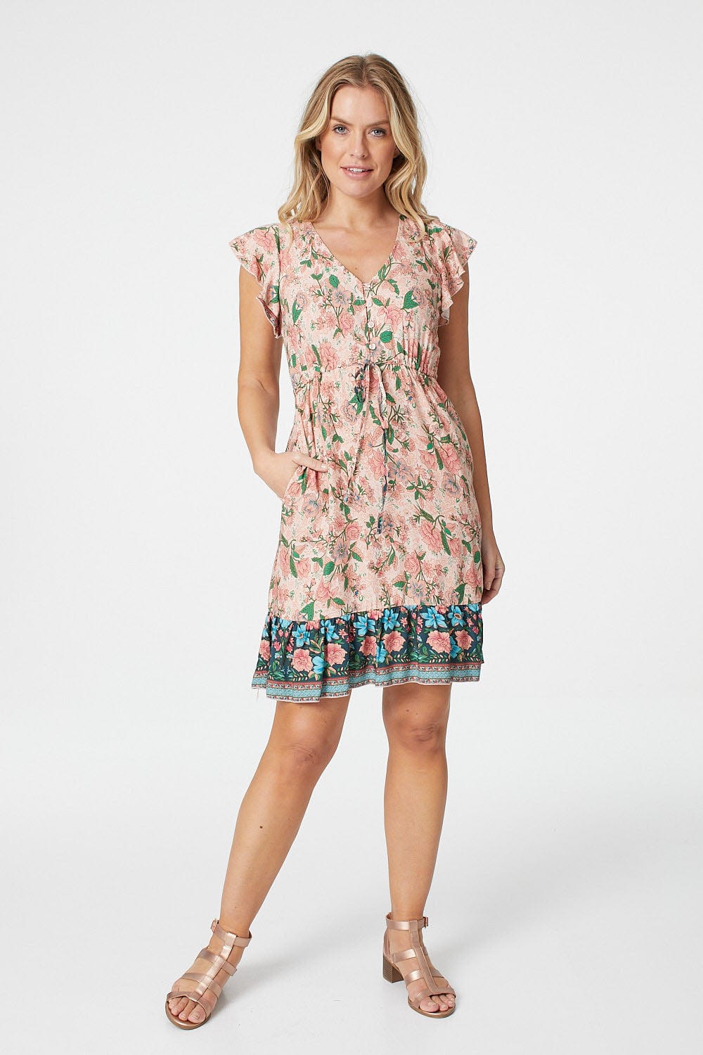 Pink | Vintage Floral Tie Waist Dress
