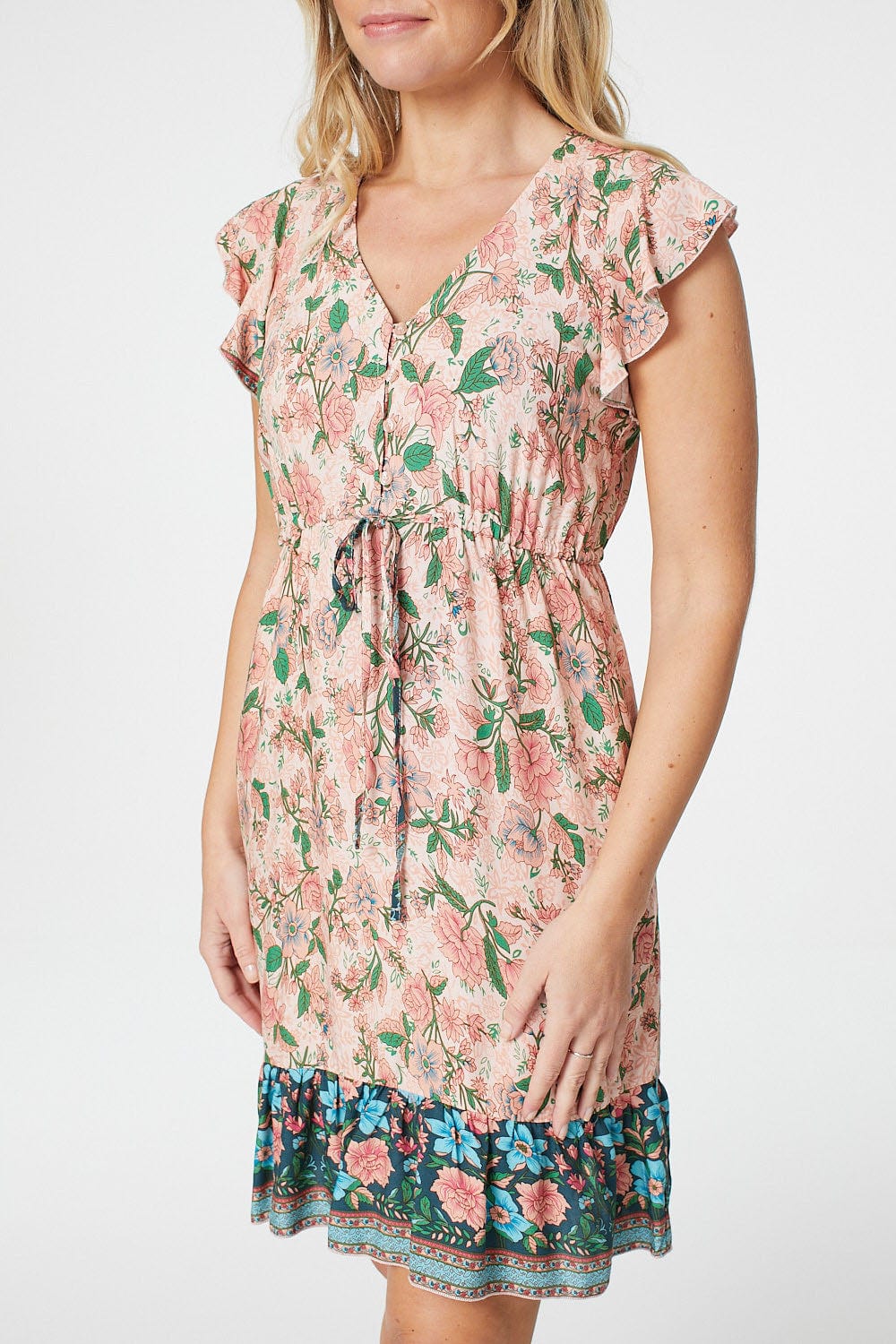 Pink | Vintage Floral Tie Waist Dress