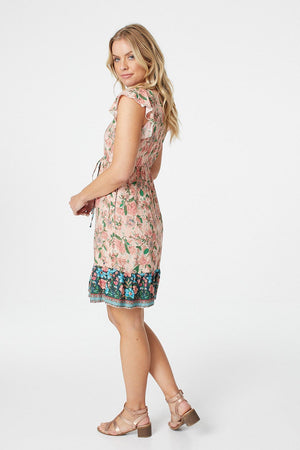 Pink | Vintage Floral Tie Waist Dress