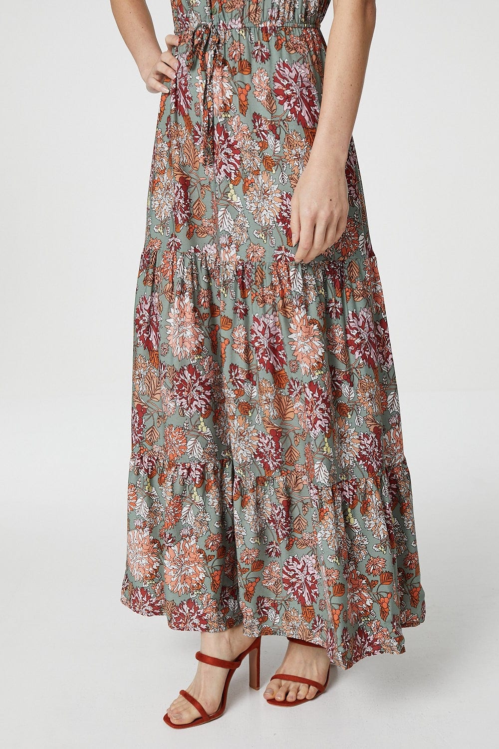 Green | Floral Angel Sleeve Maxi Dress