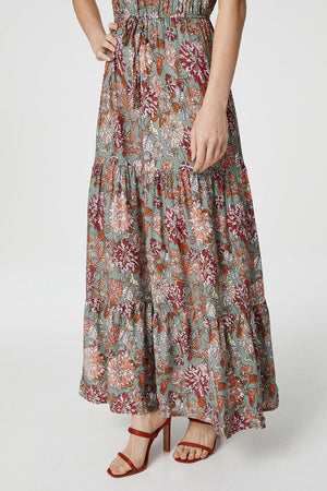 Green | Floral Angel Sleeve Maxi Dress