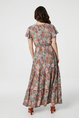 Green | Floral Angel Sleeve Maxi Dress