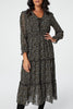 Black | Floral Tie Front Tiered Midi Dress
