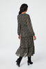 Black | Floral Tie Front Tiered Midi Dress