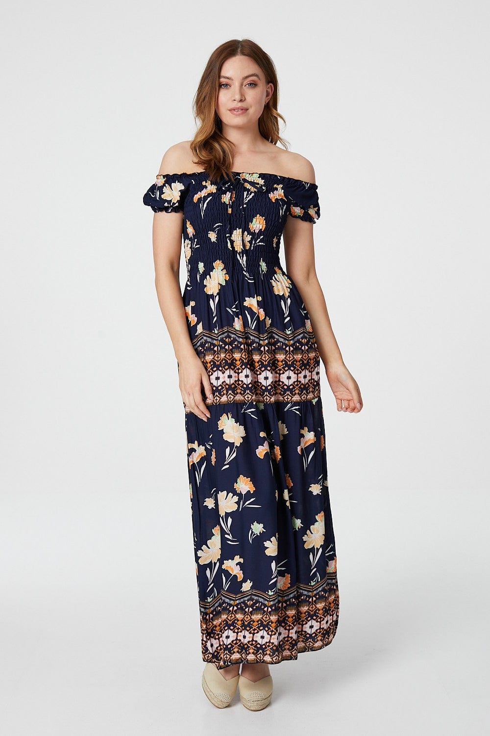 Navy | Floral Off The Shoulder Maxi Dress