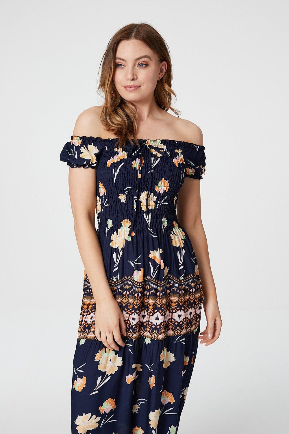 Navy | Floral Off The Shoulder Maxi Dress