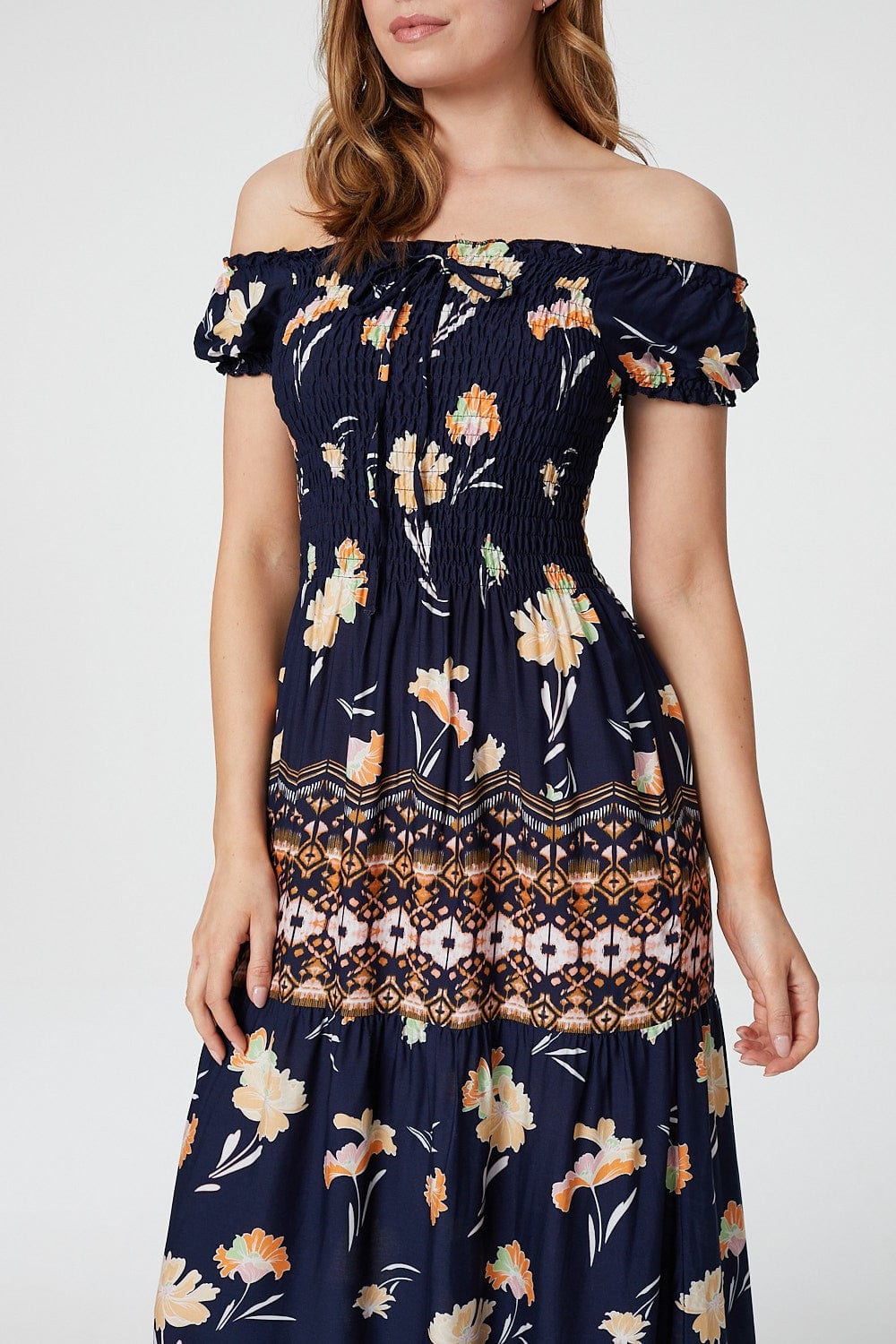 Navy | Floral Off The Shoulder Maxi Dress