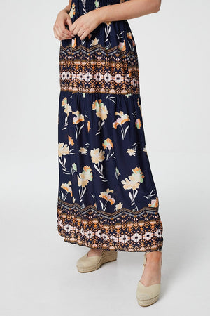 Navy | Floral Off The Shoulder Maxi Dress