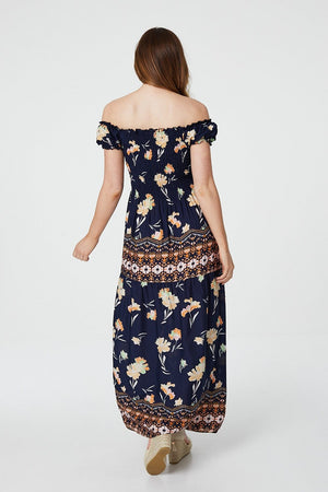 Navy | Floral Off The Shoulder Maxi Dress