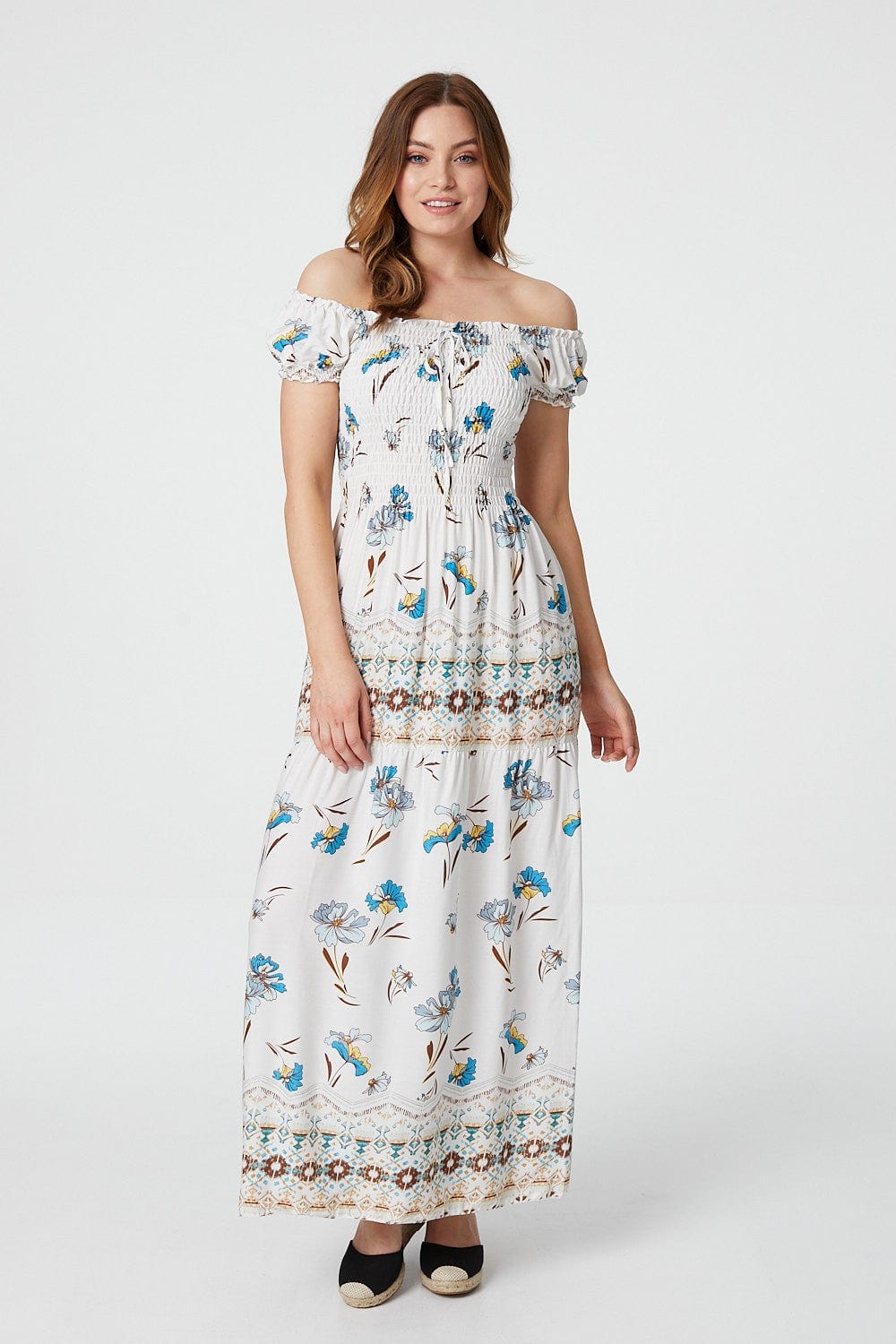 White | Floral Off The Shoulder Maxi Dress