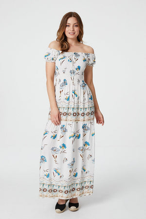 White | Floral Off The Shoulder Maxi Dress