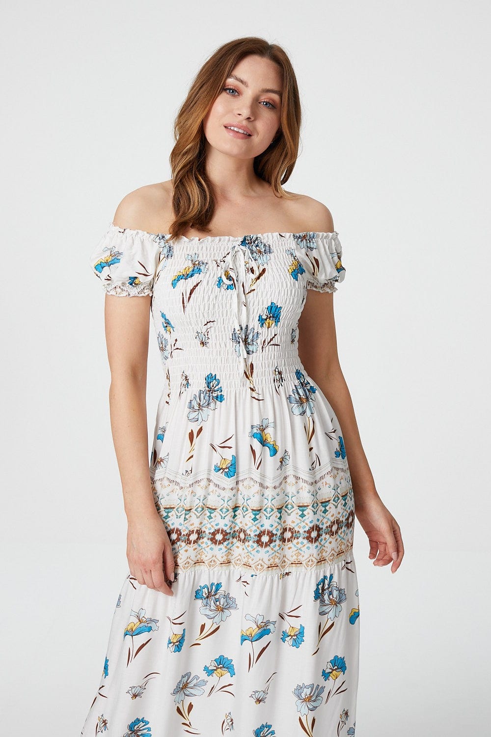 White | Floral Off The Shoulder Maxi Dress