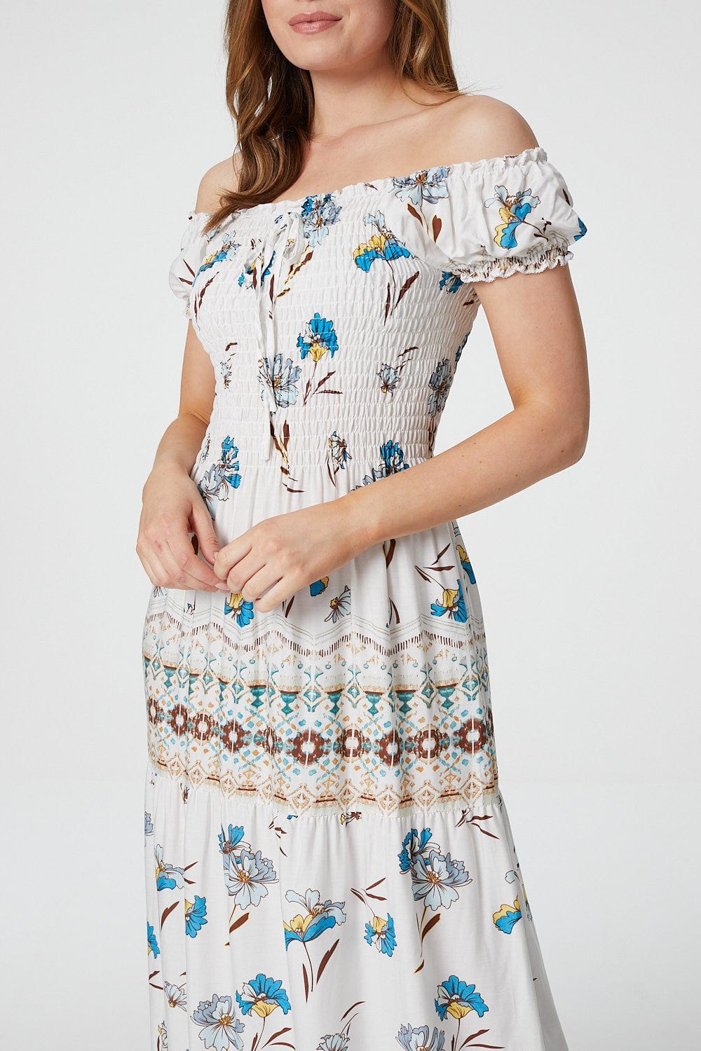 White | Floral Off The Shoulder Maxi Dress