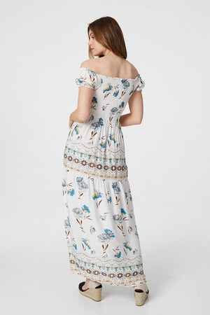 White | Floral Off The Shoulder Maxi Dress