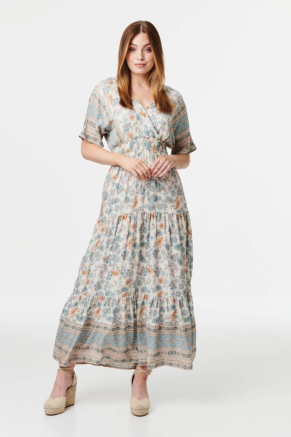 Beige | Vintage Floral Tiered Maxi Dress