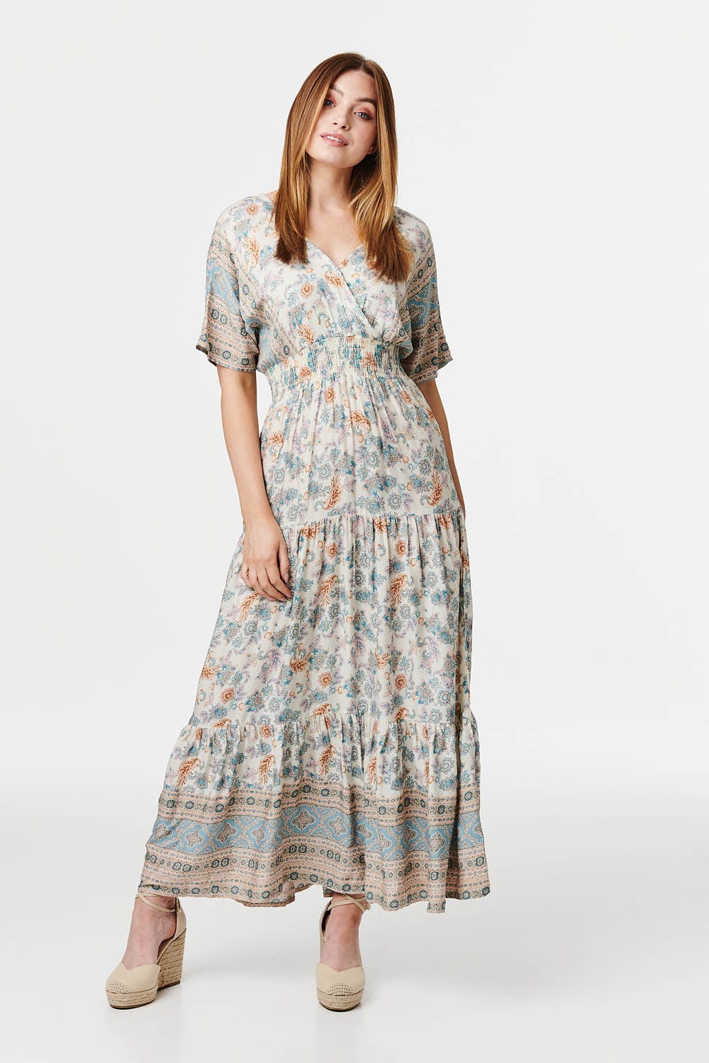 Beige | Vintage Floral Tiered Maxi Dress