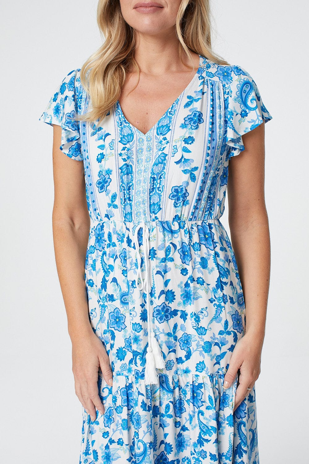 White | Floral Tie Waist Maxi Dress