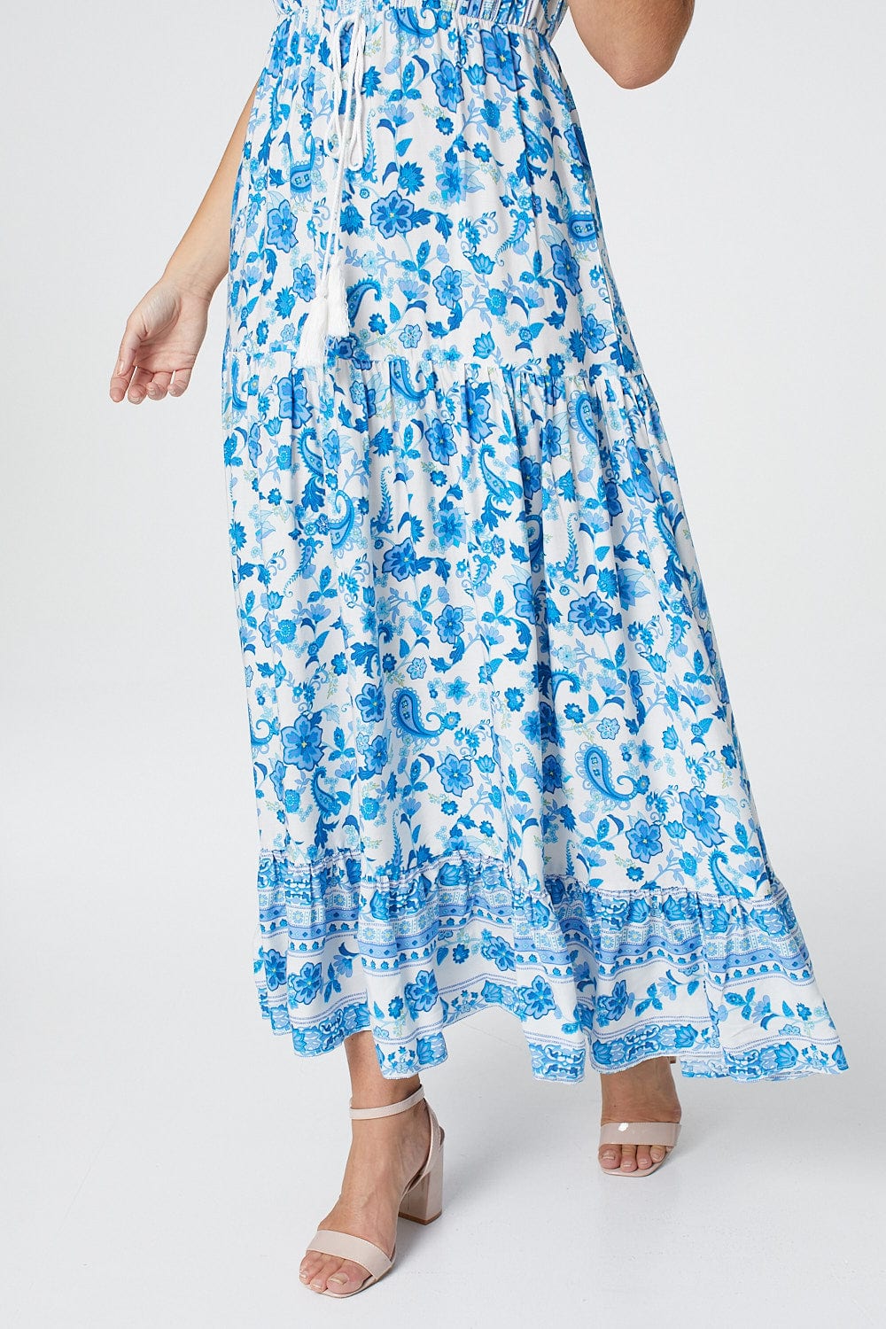 White | Floral Tie Waist Maxi Dress