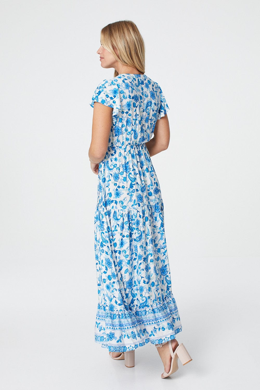 White | Floral Tie Waist Maxi Dress