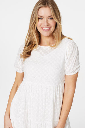 White | Floral Cotton Short Smock Dress