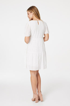 White | Floral Cotton Short Smock Dress