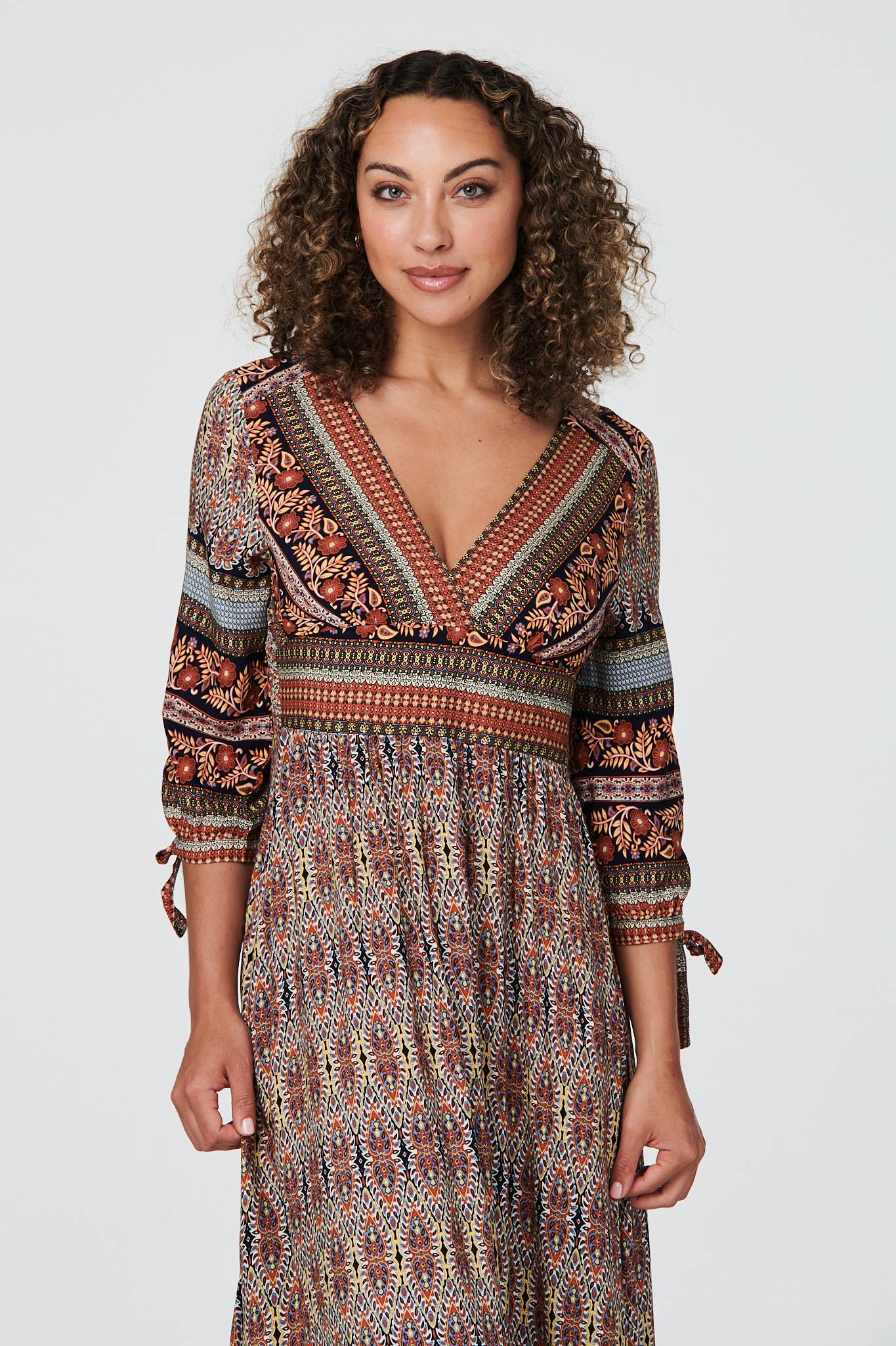Rust | Vintage Print 3/4 Sleeve Maxi Dress