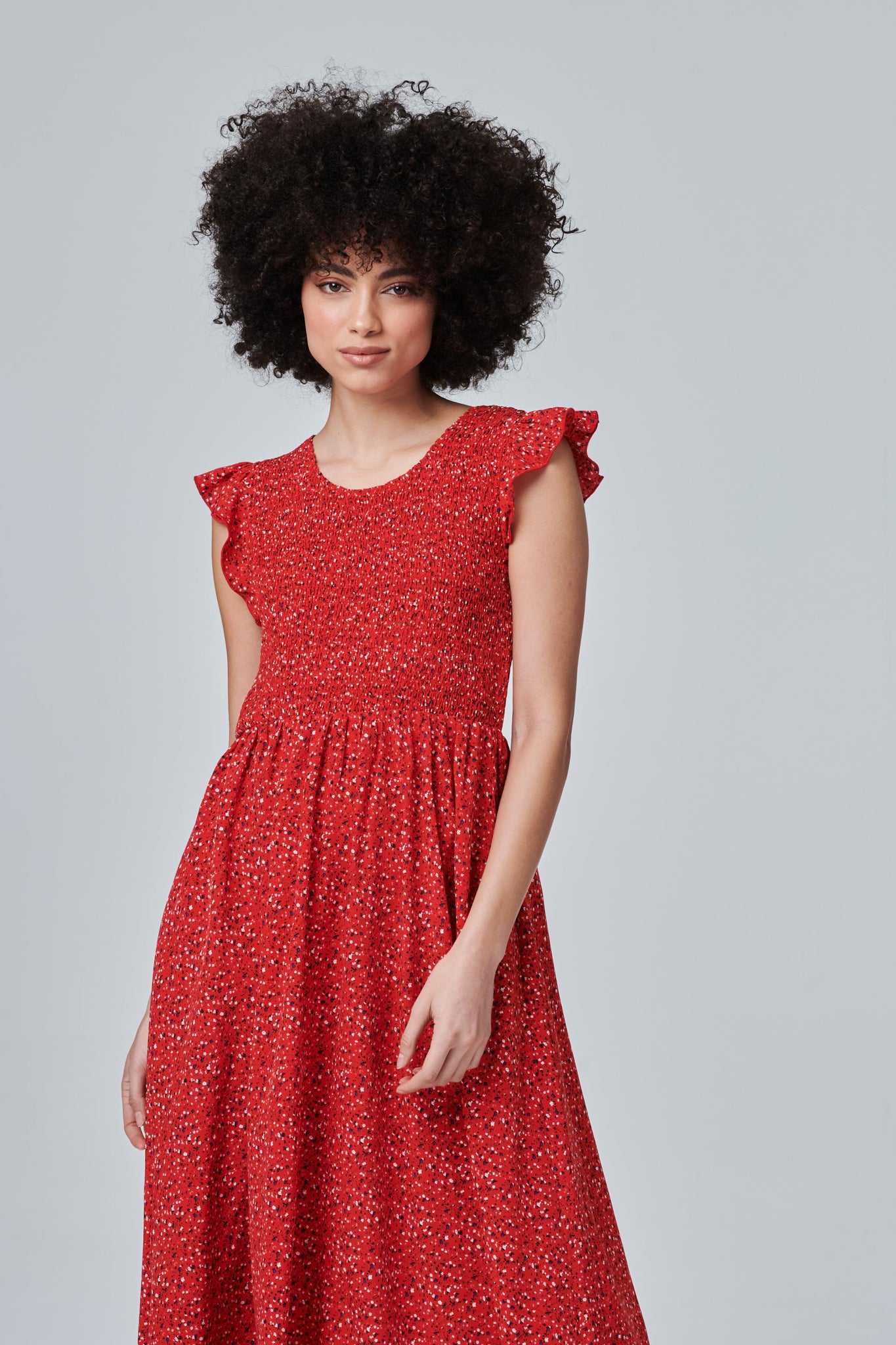 Red | Ditsy Print A-Line Midi Dress