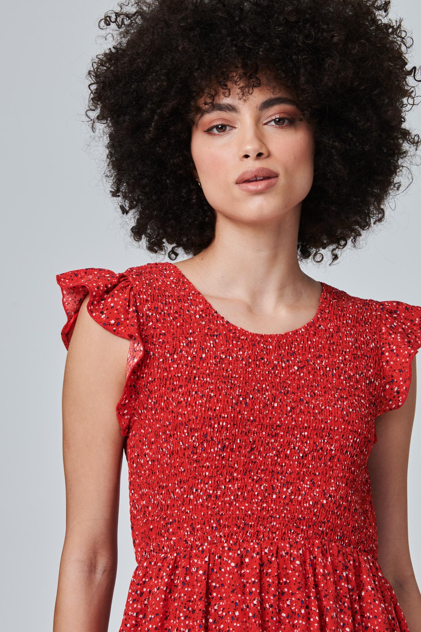 Red | Ditsy Print A-Line Midi Dress