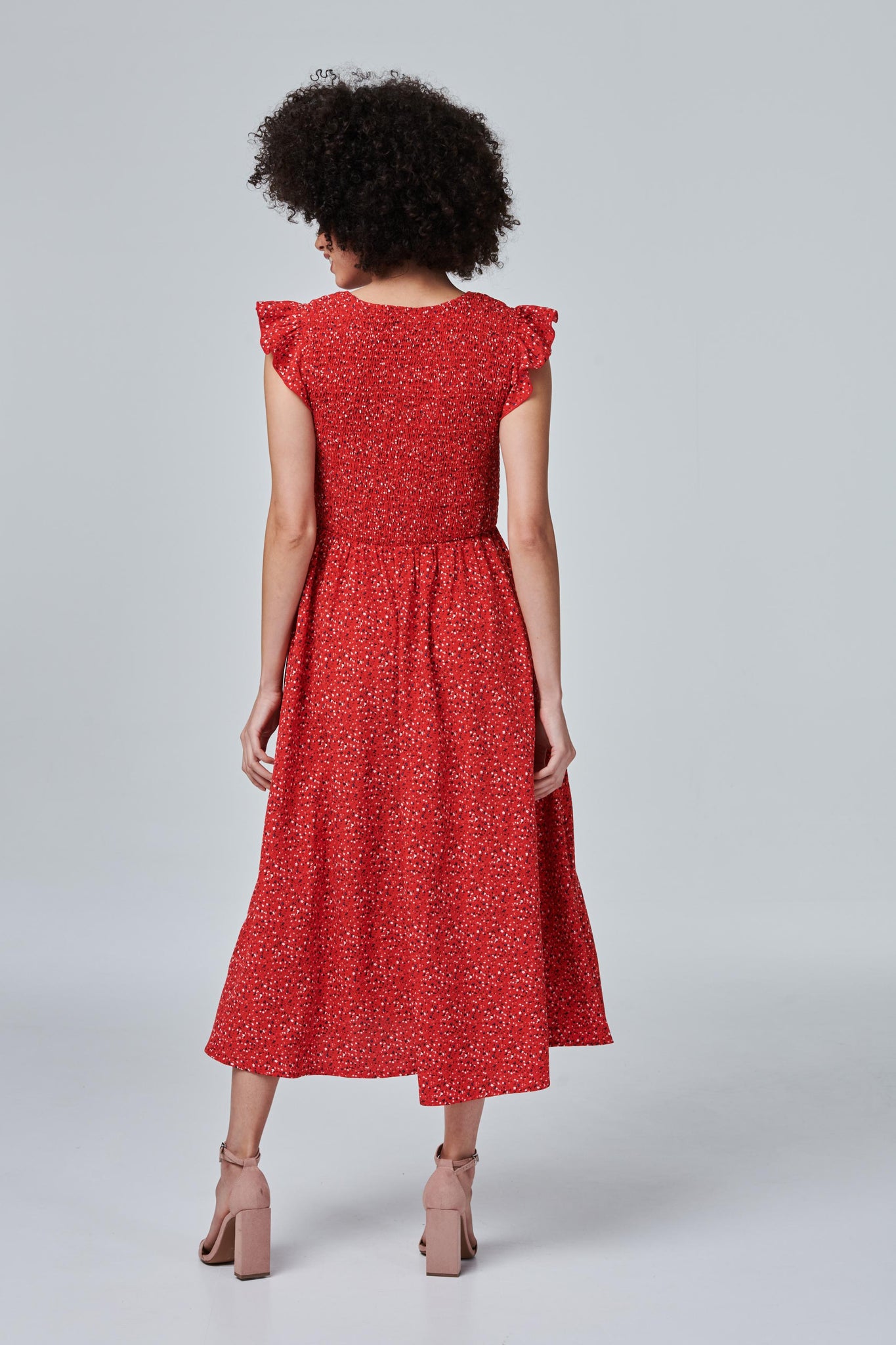 Red | Ditsy Print A-Line Midi Dress