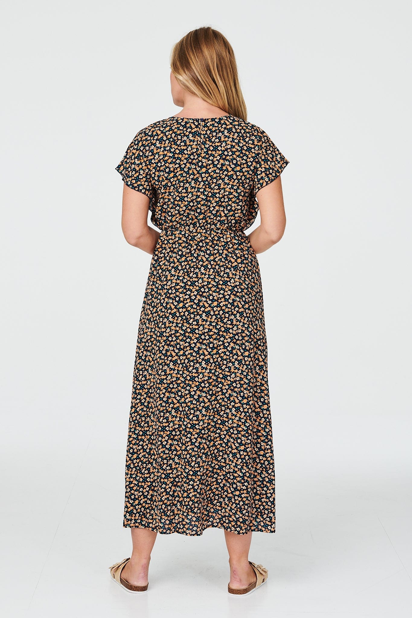 Navy | Ditsy Floral Short Sleeve Maxi Dress