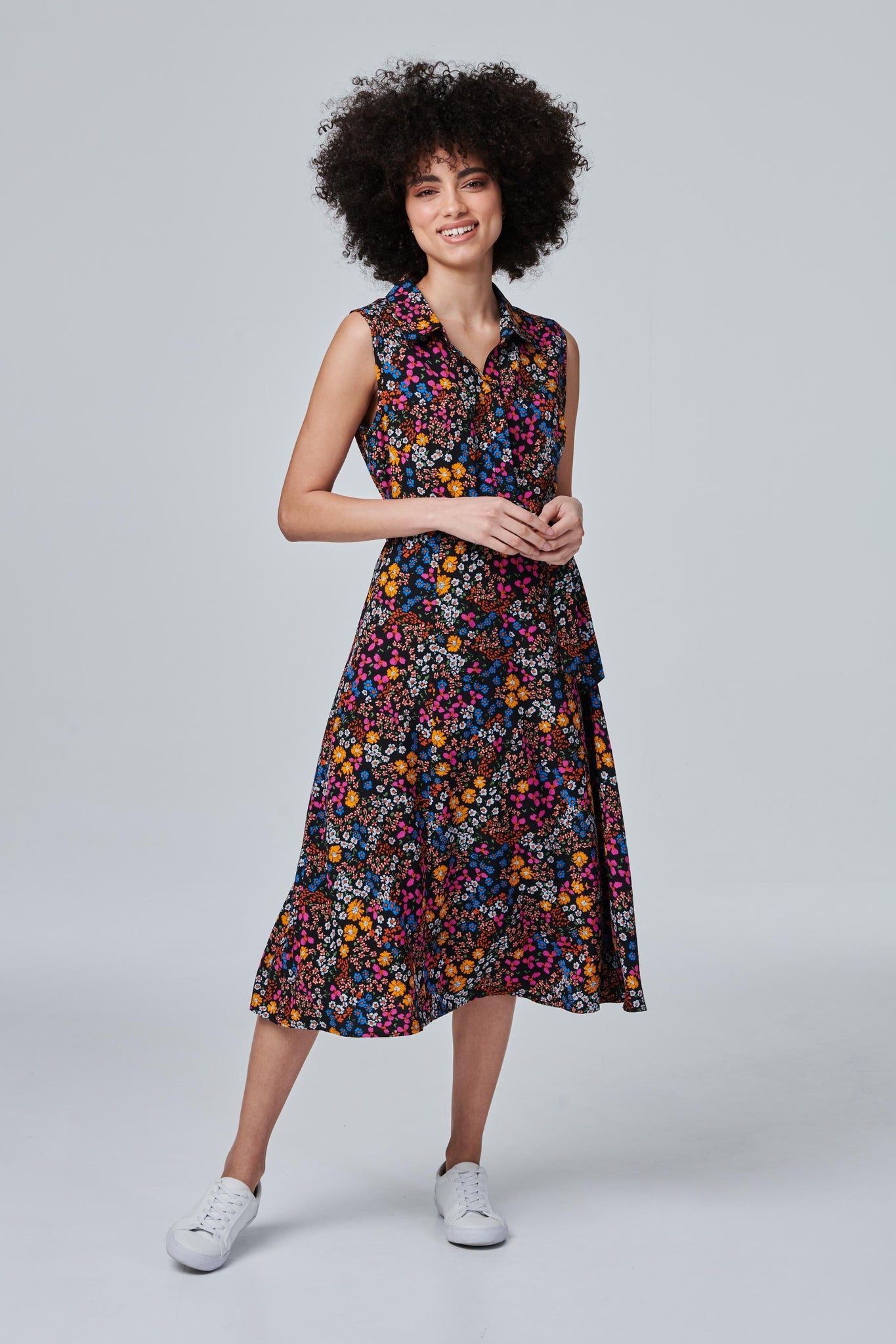 Orange | Floral Sleeveless Shirt Dress