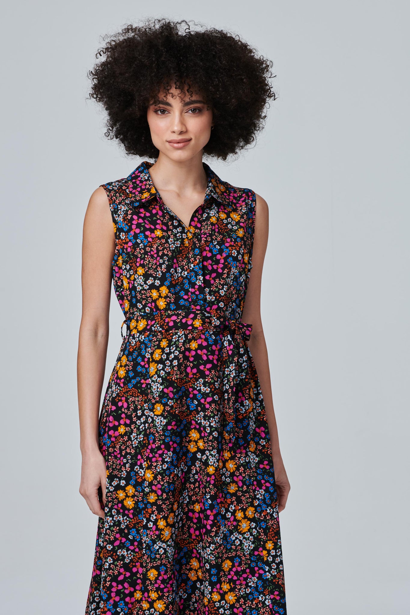 Orange | Floral Sleeveless Shirt Dress