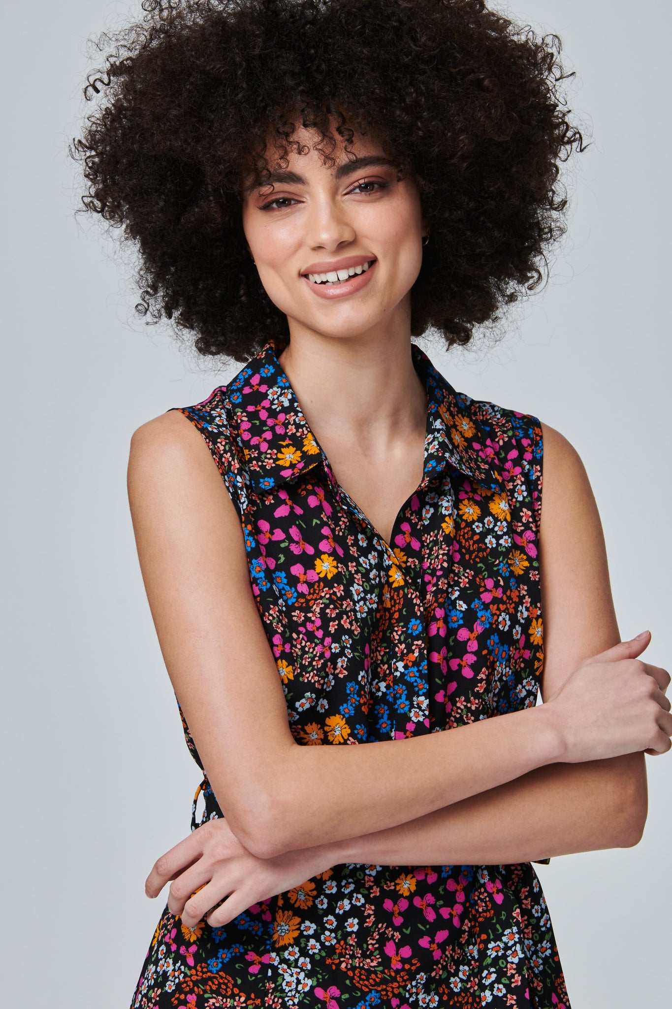 Orange | Floral Sleeveless Shirt Dress