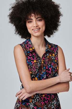 Orange | Floral Sleeveless Shirt Dress