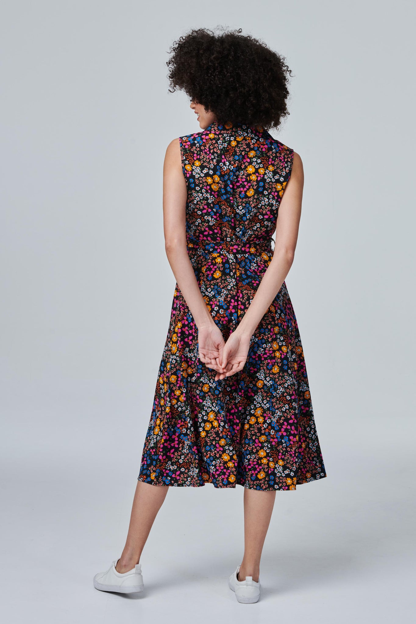 Orange | Floral Sleeveless Shirt Dress