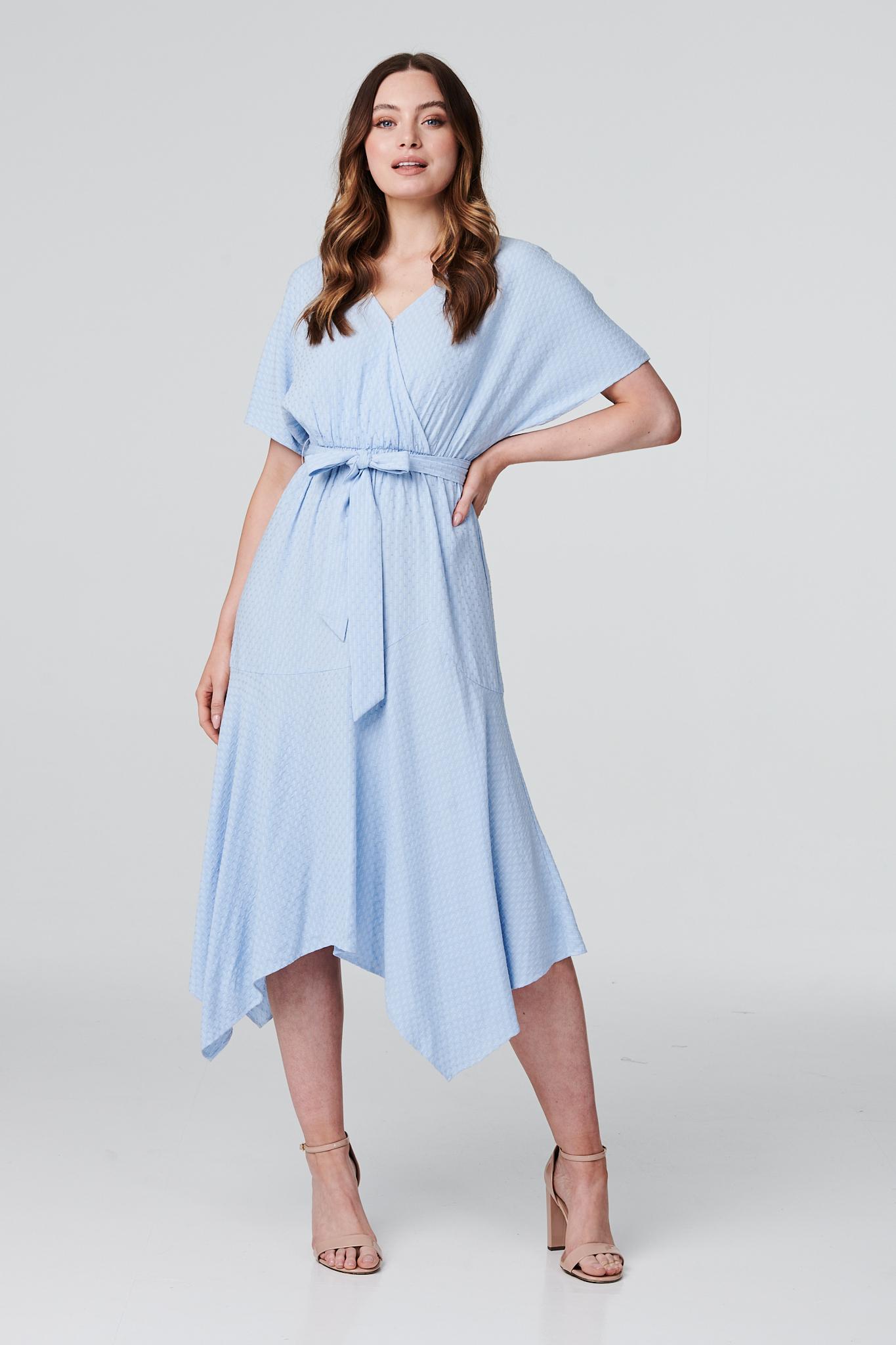 Blue | Tie Front Hanky Hem Midi Dress