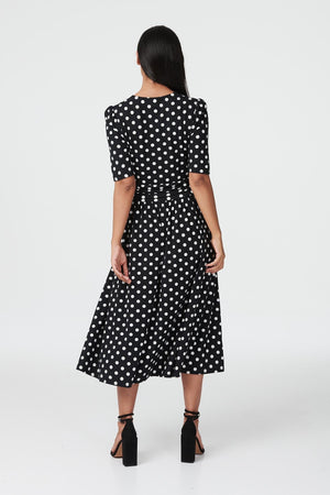 Black | Polka Dot Short Sleeve Midi Dress
