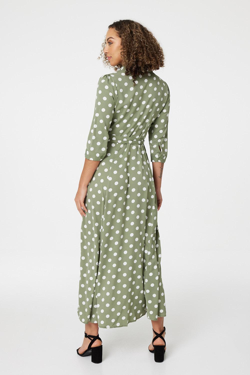 Sage | Polka Dot 3/4 Sleeve Shirt Dress