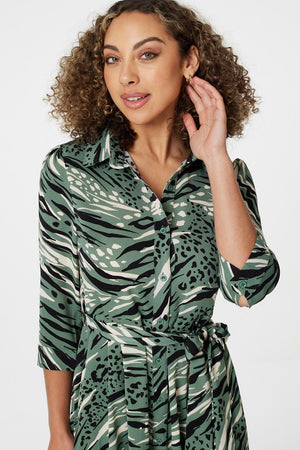 Sage | Zebra Print 3/4 Sleeve Shirt Dress