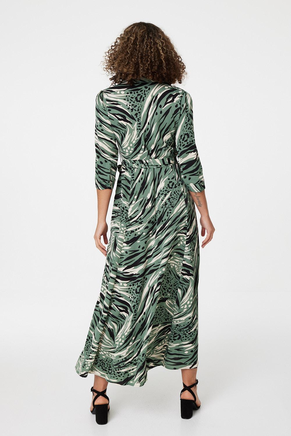 Sage | Zebra Print 3/4 Sleeve Shirt Dress