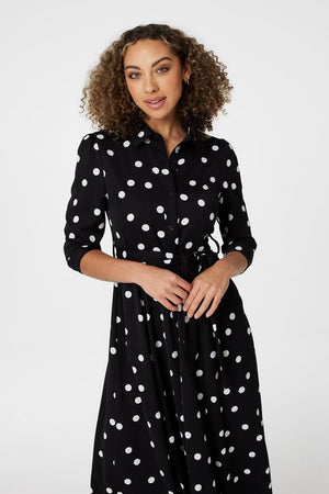 Black | Polka Dot Button Front Shirt Dress