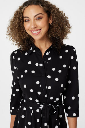 Black | Polka Dot Button Front Shirt Dress