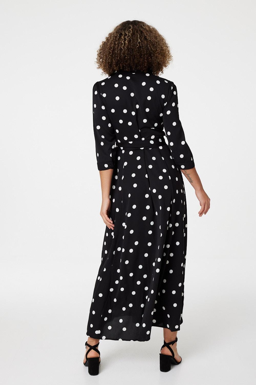 Black | Polka Dot Button Front Shirt Dress