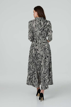 Black And White | Zebra Print Midi Shirt Dress